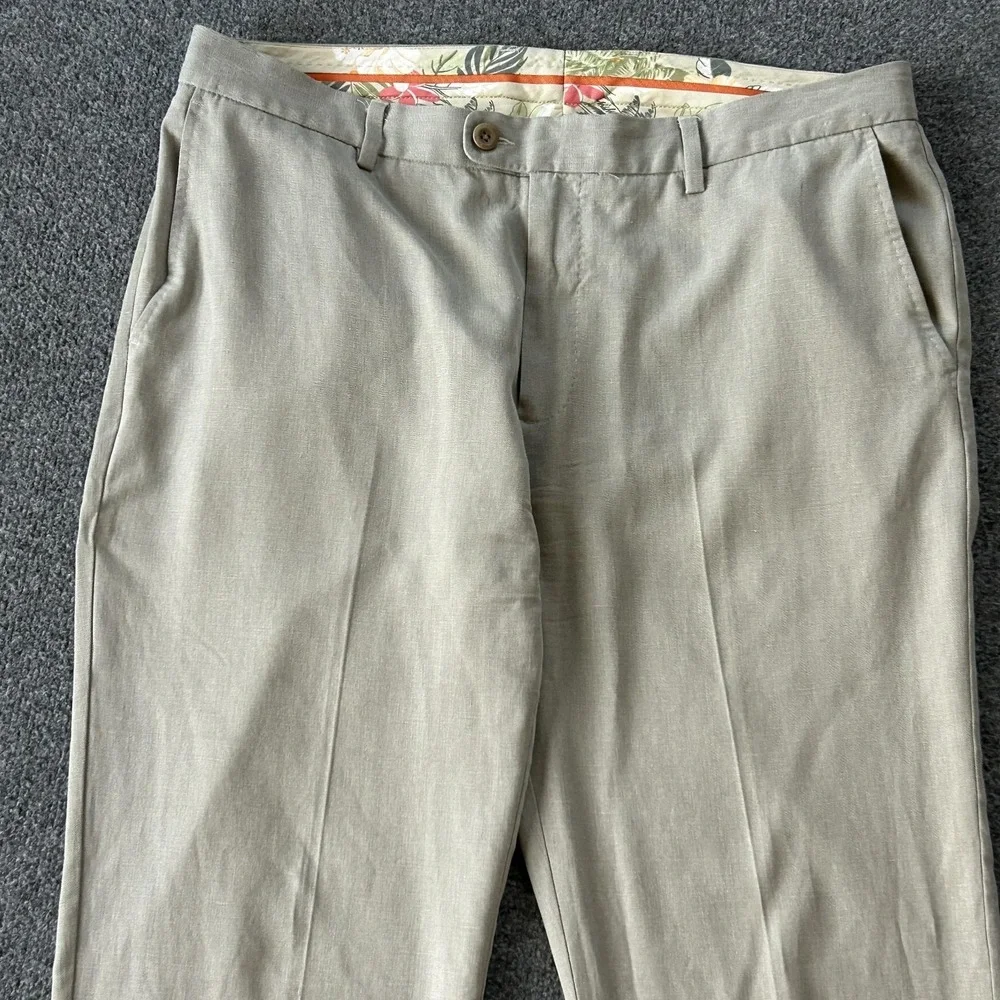 Tommy Bahama Pants Mens 38x32 Beige Silk Cotton Herringbone Dress‎ Trousers